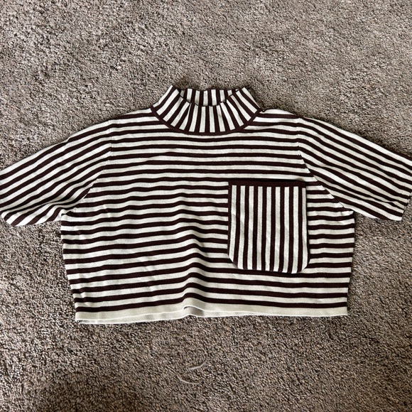 Fashion Brand Company Tops - Fashion Brand Company Chocolate and Cream Striped Turtleneck